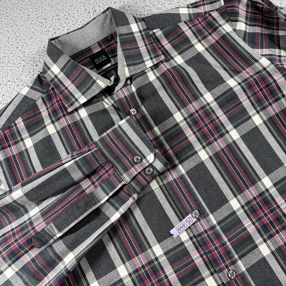 Black Saks Fifth Ave Modern Classic Fit Shirt Mens Large Plaid Black Red